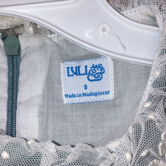 LULI & ME GIRLS DELUXE VELVET DRESS - LACE COLLAR - RIBBON SASH AQUA SAGE GREEN - Picture 4 of 4